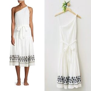 Roberta Roller Rabbit White Embroidered Diti One Shoulder Midi Dress